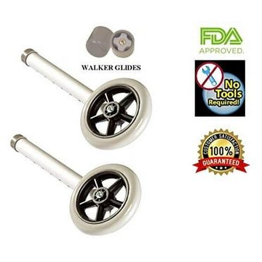 HEALTHLINE Universal Walker Wheel Kit: 5 Inch Wheels and FREE Ski Glides, Wheel Replacements for Walkers, Accessories Parts Set for Folding Medical Walkers