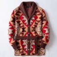 thumbnail image 7 of Men's Open Front Cardigans Ethnic Shawl Collar Long Sleeve Sweater Button Up Chunky Knit Outerwear Jacket with Belt L, Brown, 7 of 7