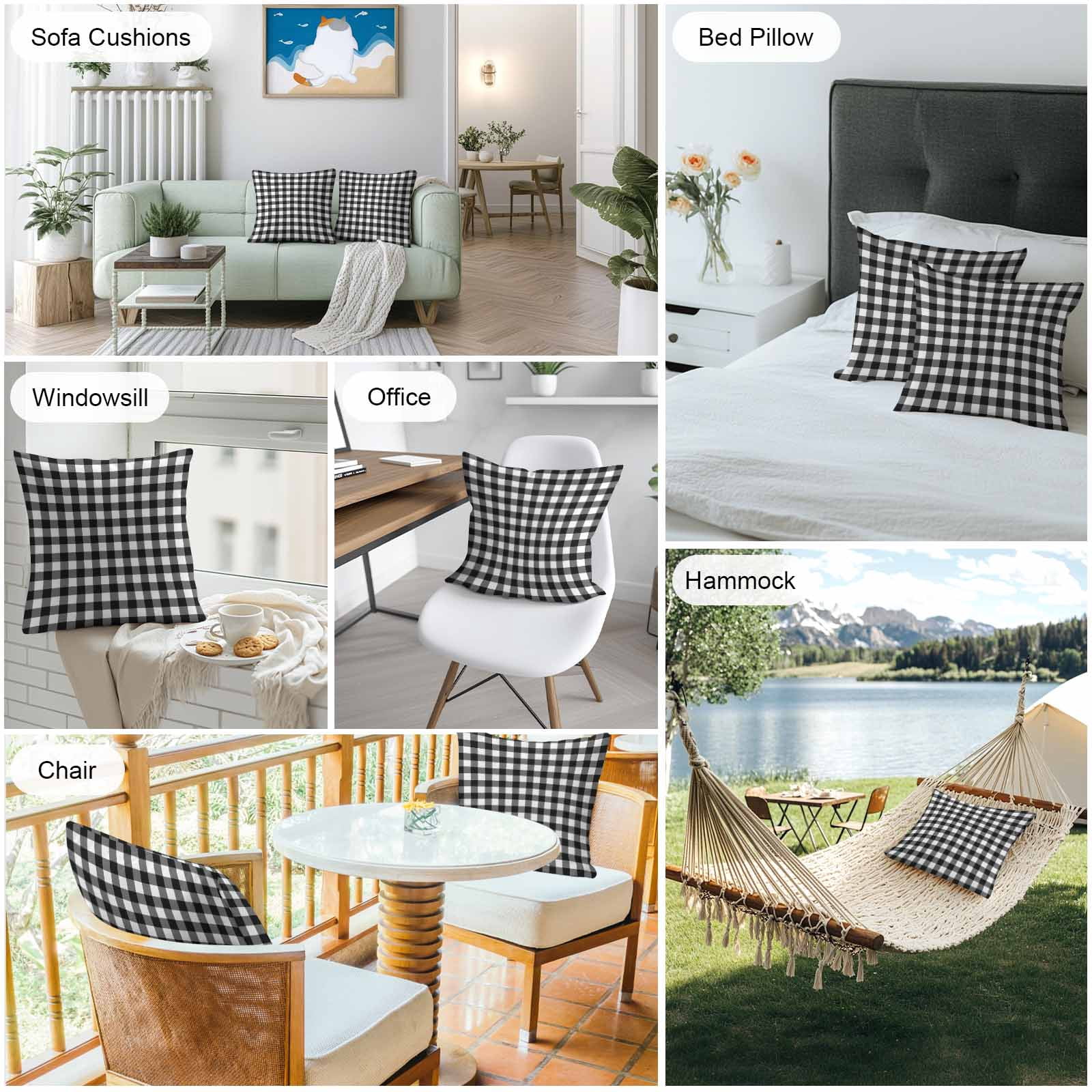 Black White Plaid Outdoor Pillow Covers 24x24 Inch Throw Pillow Covers Set of 2 Waterproof Decorative Pillow Cases Modern Simple Buffalo Check Gingham Cushion Covers for Patio Furniture Garden Couch