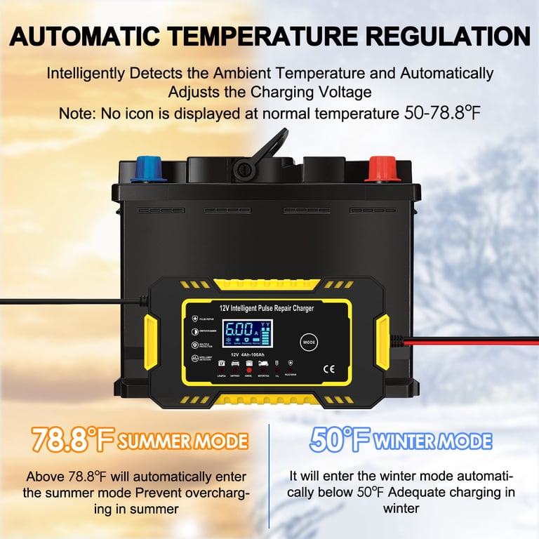 GPED Automatic Battery Charger, 12V 6A Maintainer, Trickle Charger ...