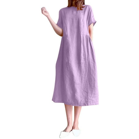 

Women Neck Dress Solid Short Waist Dress Casual Sleeve Round Loose Elastic Women s Casual Dress Maternity Dresses Casual