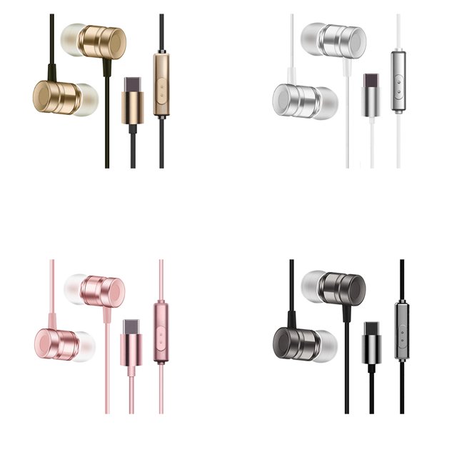 Puerto tipo C In-ear Super Bass Control de línea Auricular Teléfono Aleación de aluminio Auriculares Micrófono Auriculares con cable Inevent PJ7354-03