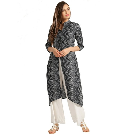 eloria Zigzag Printed Kurti With Half Sleeves In Mandarin Neck Design