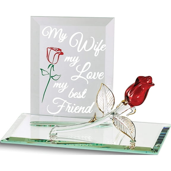 My Wife My Best Friend With Red Rose Glass Figurine Designer Jewelry by Sweet Pea