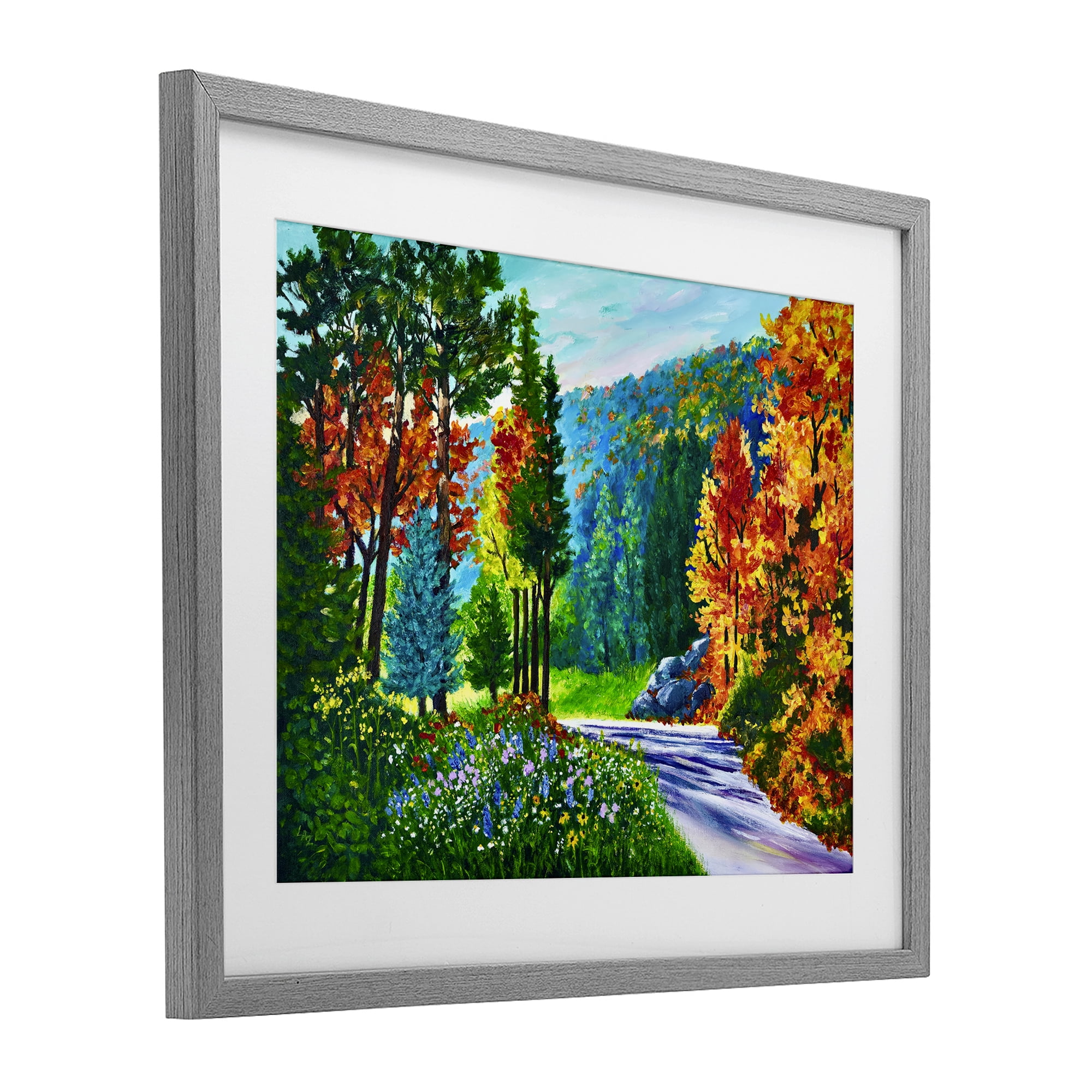 Stupell Industries Sunlit Autumn Woodland Pathway Gray Framed Print Under Glass, design by Lee Ann Zirbes