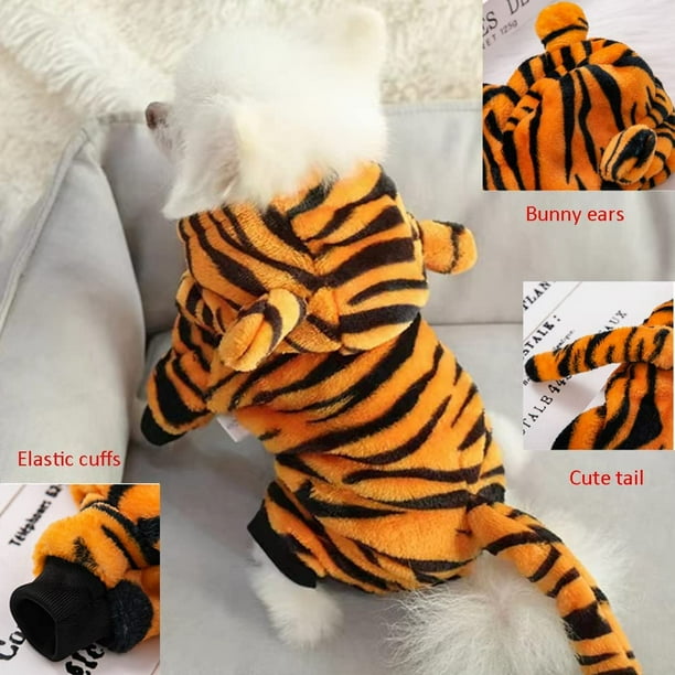 Dog Tiger Halloween Costume Cat Hoodie with Bunny Ears and Tail Puppy Warm Hoodie Pet Winter Clothes for Small and Medium Dogs and Kittens B M
