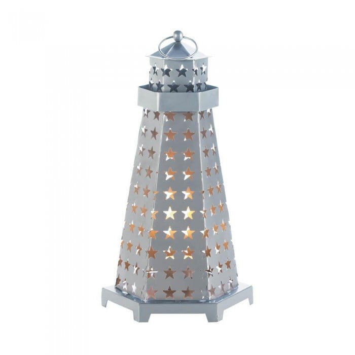 Lantern Candle Holder Outdoor Silver Star Lighthouse Decor Candle