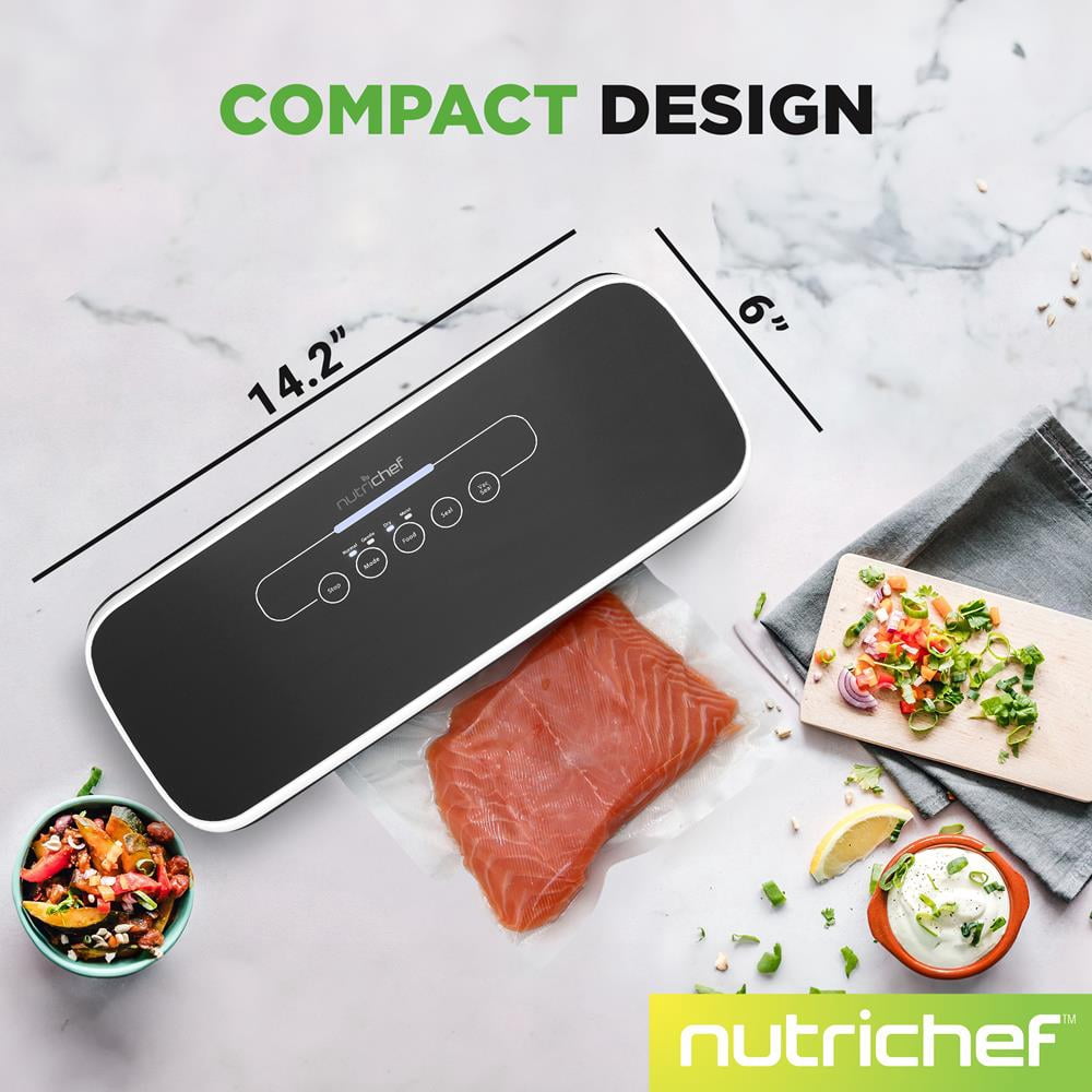 NutriChef Automatic Food Vacuum Sealer, Electric Air Sealing System for Dry & Moist Foods, LED Controls, Strong Suction, Includes Bags, Wine Stopper & Hose