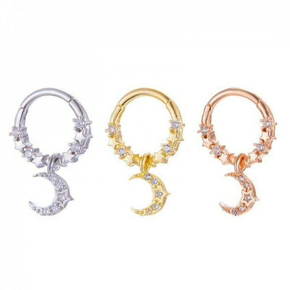 VOLALO Titanium Micro Gem Hinged Nose Hoop Beauty Jewelry