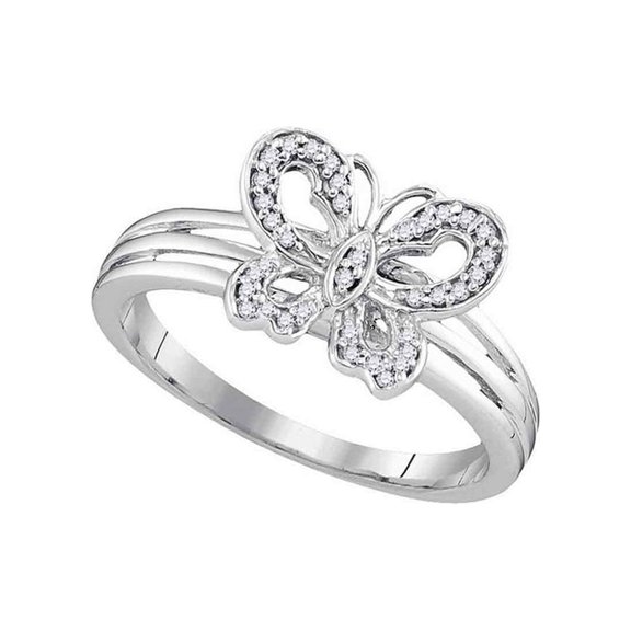 Diamond Princess 10kt Two-tone Gold Womens Round Diamond Butterfly Bug Ring 1/8 Cttw