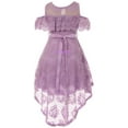 thumbnail image 2 of Big Girls Cold Shoulder Floral Lace High Low Wedding Bridesmaid Flower Girl Dress Lilac 12 (2J1K7S6), 2 of 3