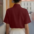thumbnail image 6 of Women's Solid V-Neck Work Blouse Short Sleeve Stand Collar Business Casual Office Shirt, 6 of 7