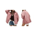 thumbnail image 3 of Women'S City Denim Jacket-Long Sleeve Oversized Boyfriend Style Jean Jacket with Button Up Front Pink M, 3 of 7