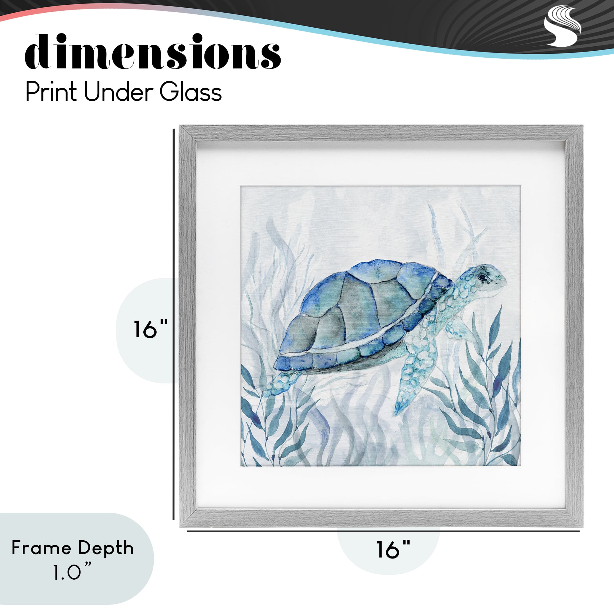 Stupell Industries Smiling Turtle Gaze Gray Framed Print Under Glass, design by Janet Tava