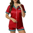 thumbnail image 7 of UAMVSH Christmas Pajamas for Women 2 Piece Outfits Button Down T-Shirts and Shorts Satin Pj Set Casual Color Block Sleepwear with Pocket, 7 of 7