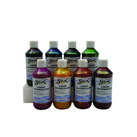 Glitter Washable Watercolors SAX 1567860 8 oz Washable Liquid Watercolor Paint, Assorted Glitter Colors - Set of 6 ()