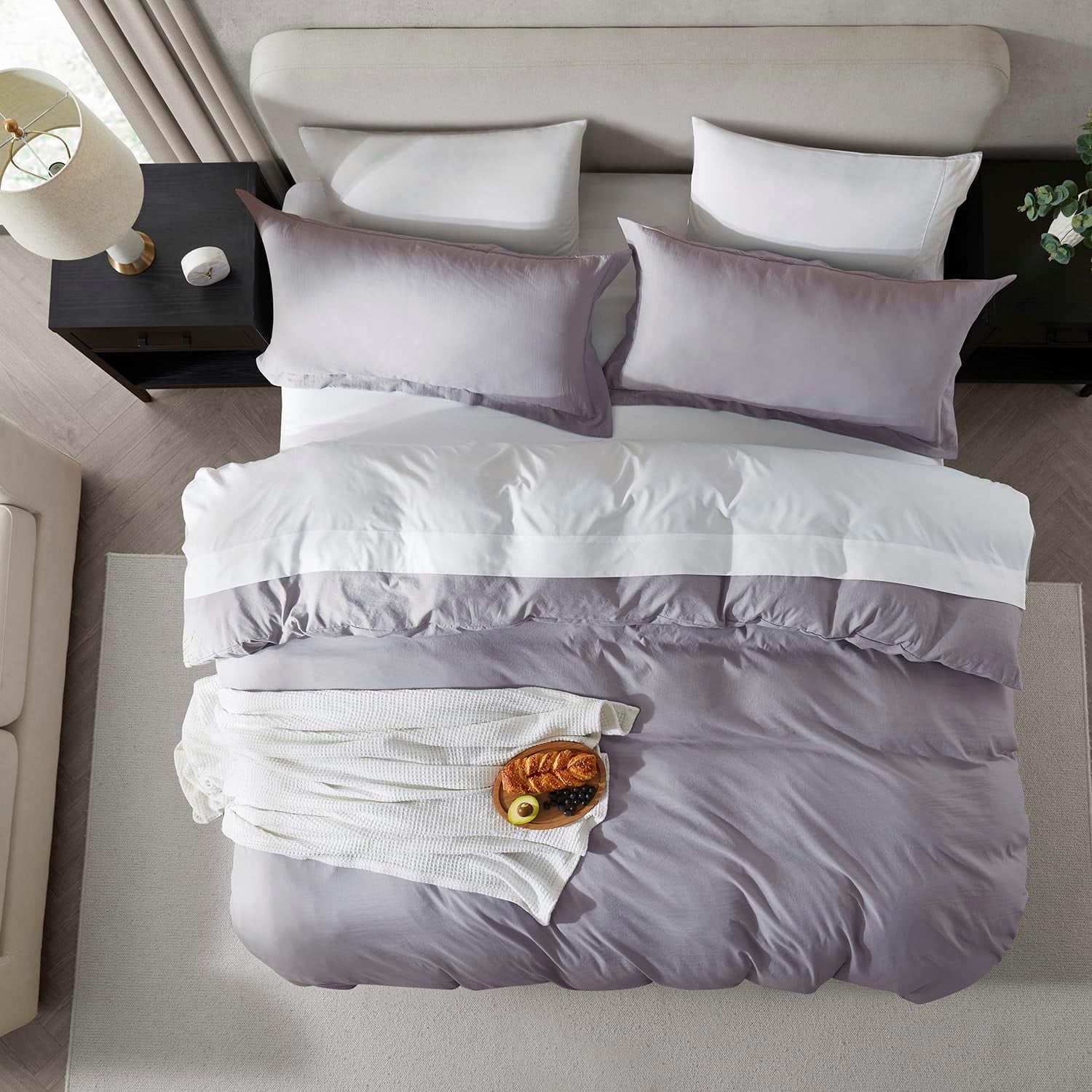 LammaLoe Duvet Cover Queen Size, Soft Prewashed 3-Piece Duvet Cover Bedding Set with Pillow Shams, Gray lavender