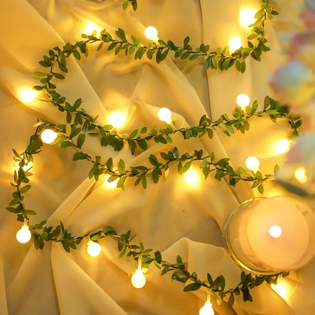 Christmas Simulated Leaf Decorative Lights String With Small White Balls Christmas Christmas Tree Thanksgiving Decoration Battery Operated Batteries Not Include