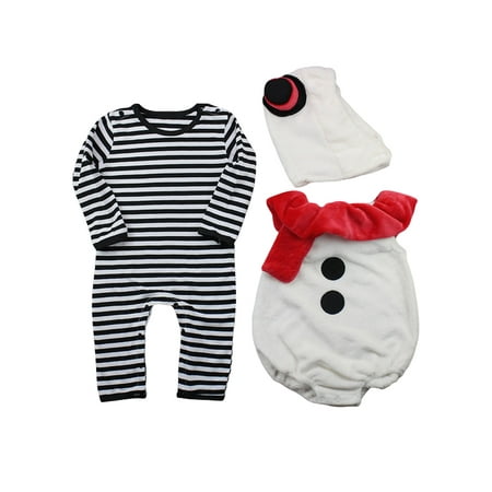 

Baby Halloween Snowman Rompers Set Infant Striped Long Sleeve Bodysuit