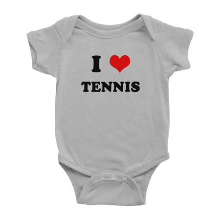 

I Heart Tennis Love Sports Fans Funny Baby Rompers (Gray 3-6 Months)