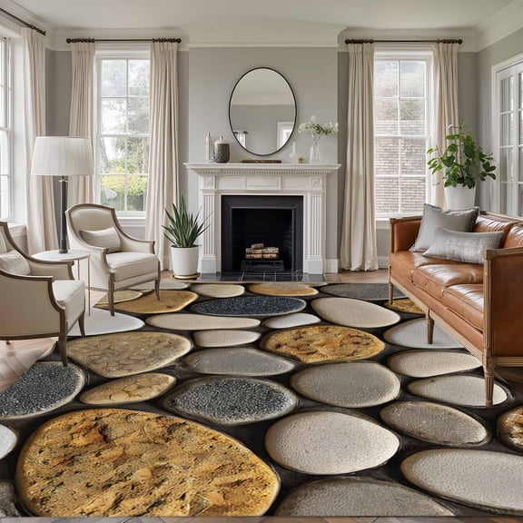 Large Area Rugs for Living Room Bedroom, Stones 8'x10' Rug Washable Carpet Runner Indoor Outdoor, Gravel Rock Cobblestone Natural Pattern Art Non Slip Floor Mats Rug for Kitchen, Patio