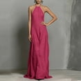 thumbnail image 5 of Women's Halter Neck Sleeveless Maxi Dress Backless Side Pockets Solid Color Casual Loose Fit Dress Hot Pink, 5 of 6