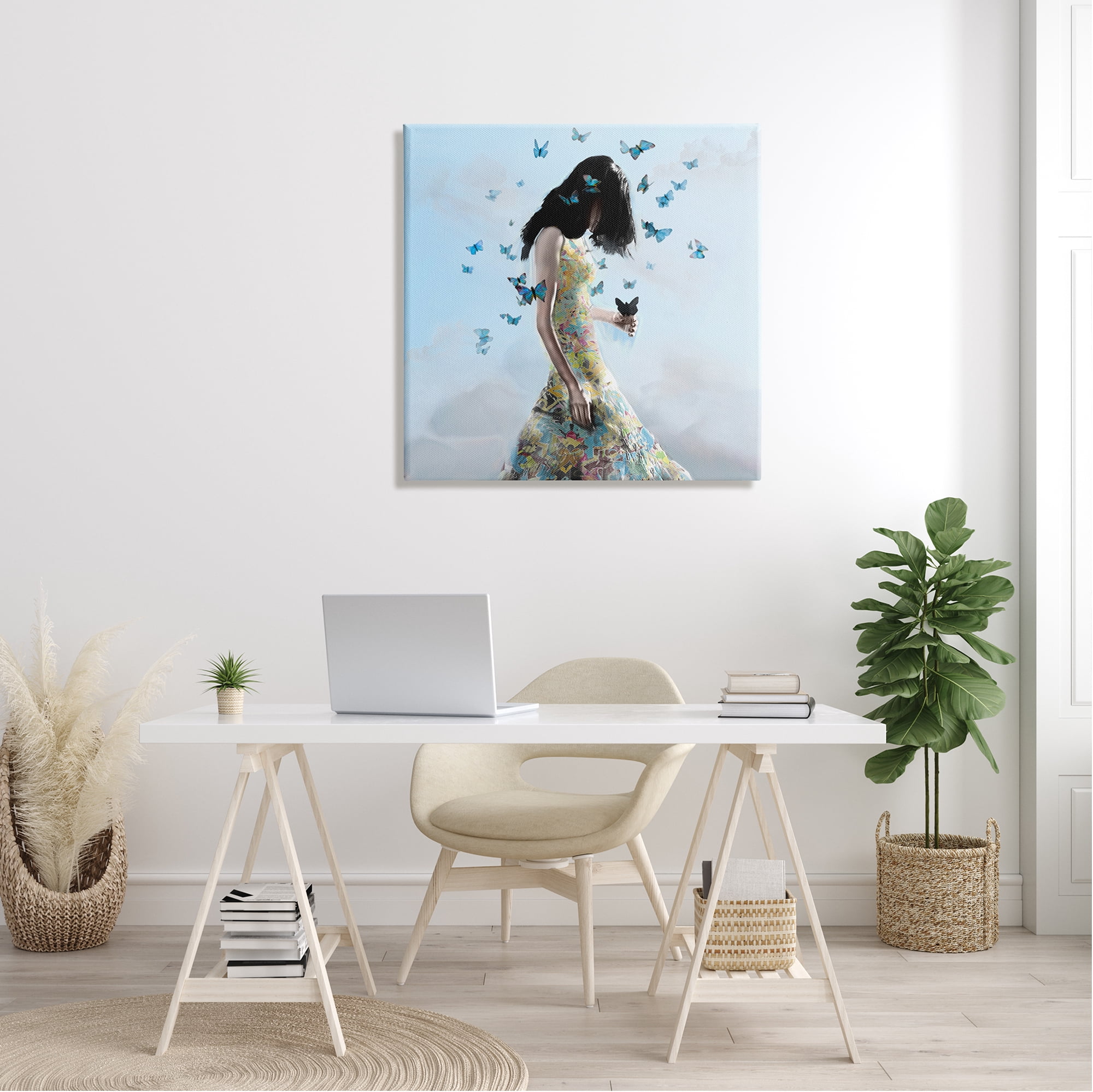 Stupell Industries Peaceful Blue Butterflies Fluttering Woman Gown Dress Canvas Wall Art, 30 x 30, Design by Erika C. Brothers