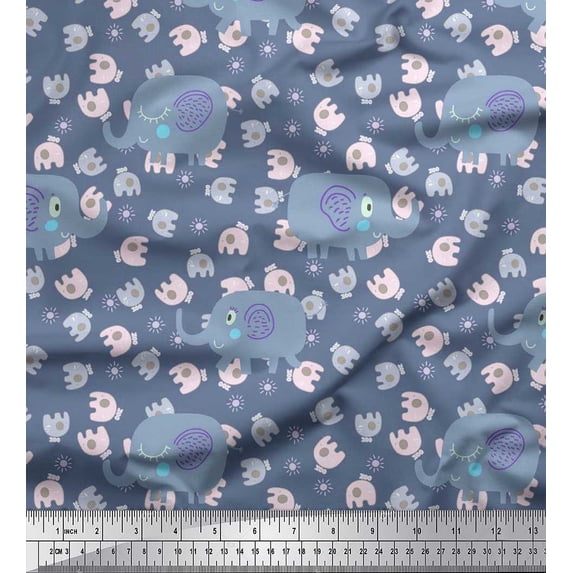 Soimoi Poly Georgette Fabric Cute Elephant Kids Print Fabric by The Yard 42 Inch Wide