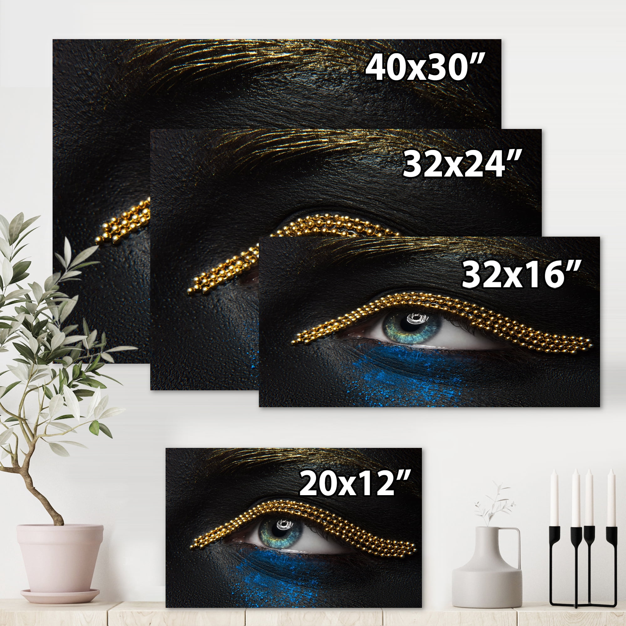 Designart ' Woman Eyes With Black Skin With A Gold Chain ' Modern Canvas Wall Art Print