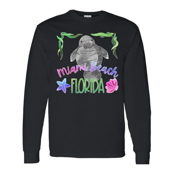Inktastic Miami Beach Florida Cute Swimming Manatee Long Sleeve T-Shirt