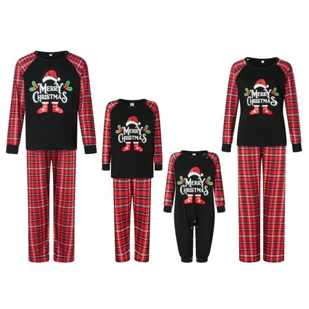 

Dewadbow Family Matching Christmas Pajamas Sets Long Sleeve Sleepwear Xmas Plaid Pjs Set for Couples Women Men