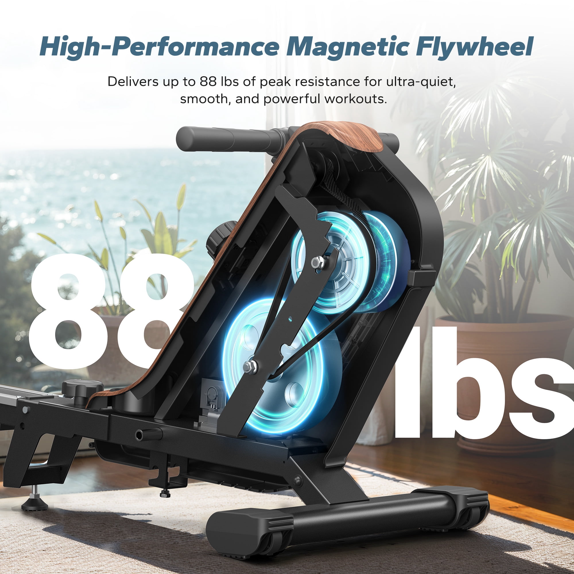 MERACH Magnetic Rowing Machines for Home, Quiet Row Machine with 51.2" Extended Rail, 16-Level Powerful Magnetic Rower and 350 LBS Weight Capacity
