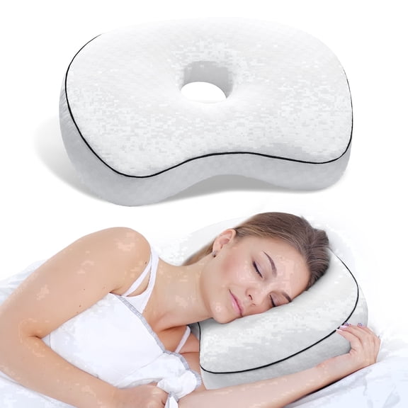 Pozico 1 Pack Side Sleeper Ear Pillow, 4 Inch Donut Hole, Soft Velvet Cushion for Ear Pain & CNH Relief, White