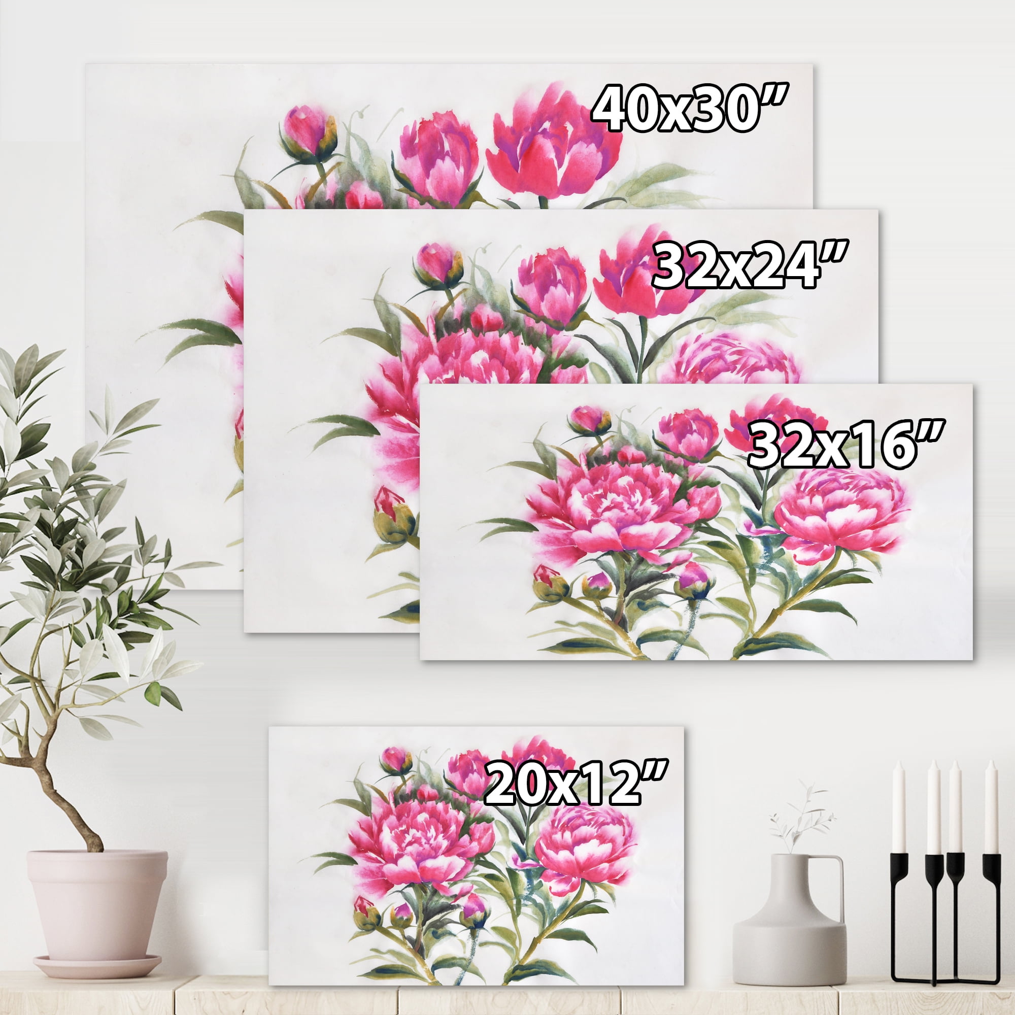 Designart ' Purple Peonies Flowers ' Traditional Canvas Wall Art Print