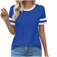 thumbnail image 2 of QUNYINEY Short Sleeve Women Tops Casual Crew Neck Colorblock Blue Shirts Loose Pleated Womens Shirts, 2 of 4