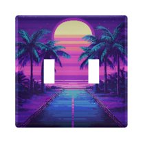 Yayeee Toggle Light Switch Wall Plate 2-Gang 4.56"x4.48" Decorative Outlet Cover, Purple Digital Art