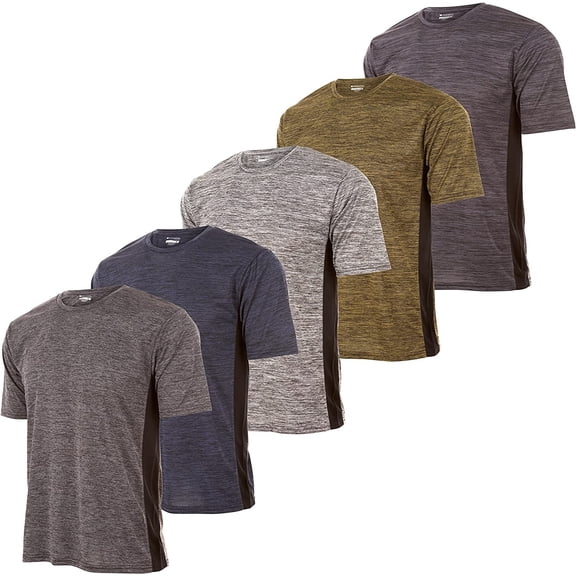 Mens Active T-Shirt - Quick-Dry Athletic Workout Training Crew Neck Short Sleeve Top 5 Pack