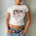 thumbnail image 2 of DHFJKG Crop Tops For Women Cute Graphic Tee Cat Print Short Sleeve Soft Comfortable Casual T Shirt Summer Sexy Slim Fit Going Out Clothes Stylish Tops, 2 of 4