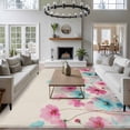 thumbnail image 4 of Area Rug 72×108in, Watercolor Blue Pink Flowers on Linen Floor Carpet Living Room Rug, Retro Floral Art Non-Slip Welcome Mat Indoor Rugs for Bedroom Dining Room, 4 of 9