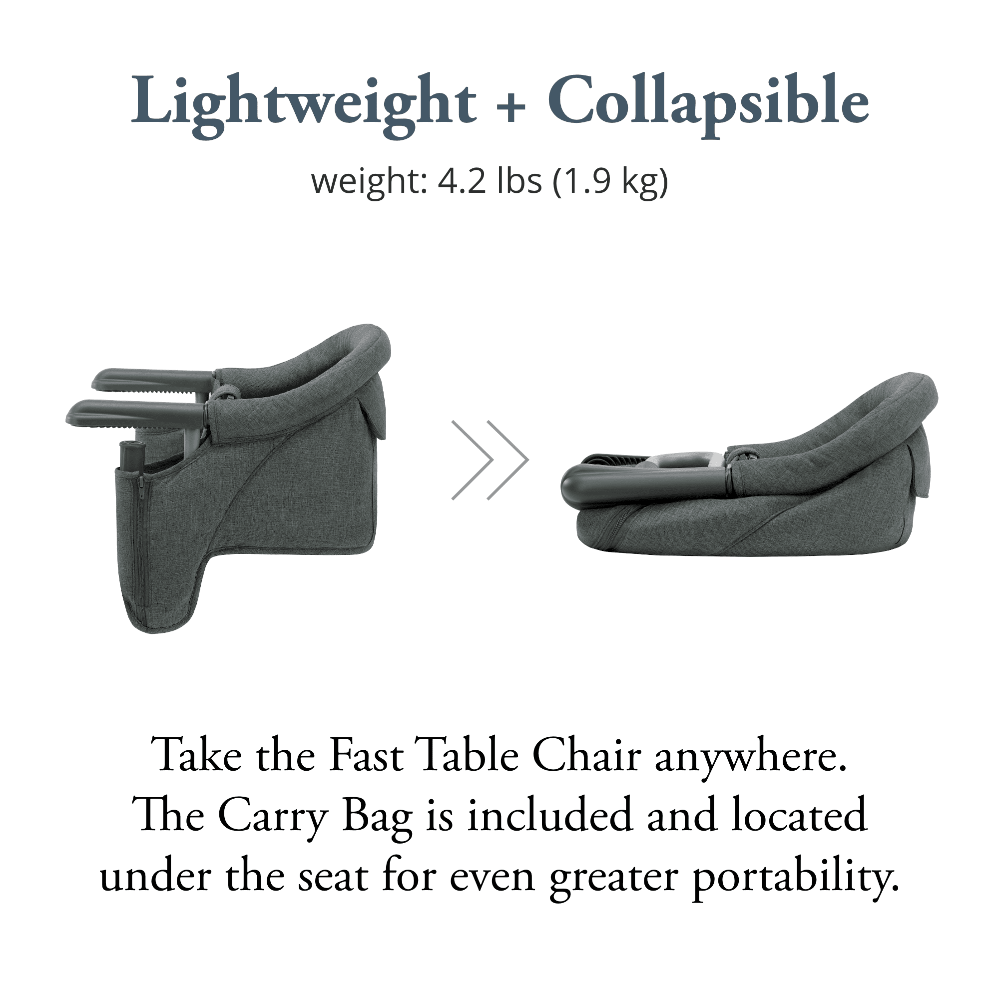 Inglesina - Fast Table Chair with Fast Tray: Hook On Portable High Chair for Babies and Toddlers, Damage Free Travel Booster Seat for Restaurant Use - Includes Snap On Tray, Charcoal Gray Mélange