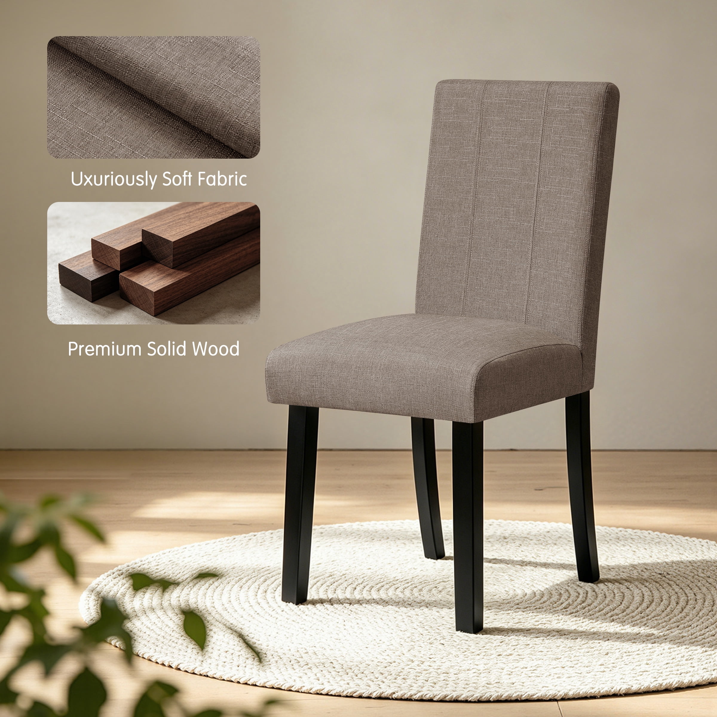 DyFun Linen Upholstered Dining Chairs Set of 2 for Kitchen Dining Room or Apartment Living, Kahki