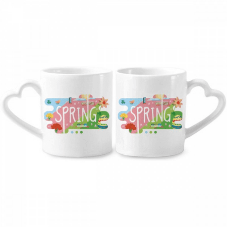 

Spring Season Illustration Couple Porcelain Mug Set Cerac Lover Cup Heart Handle