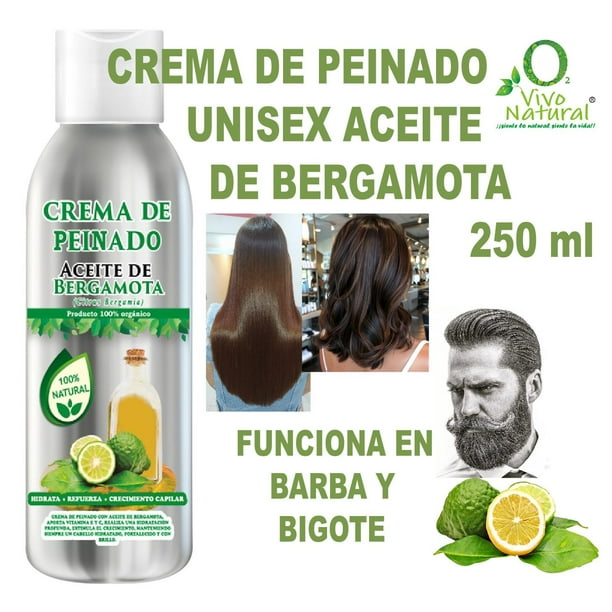 Crema de Peinado Aceite de Bergamota 250 ml VivoNatural Reducción del Frizz, definición y Flexibilidad del peinado, Fácil de aplicar