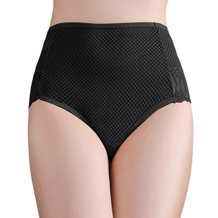 BYHONG Women Solid Sexy Lace Seamless Panties Plus Size Mid High Waist Hollow Breathable Briefs Womens Panties Black XXL