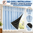 thumbnail image 7 of No-Drill Adhesive Blackout Curtains, Lace Double Layer Thermal Insulated Light-Filtering Drapes, Room Darkening Reusable for Bedroom Bay Window Living Room, Blue, 7 of 7
