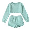 thumbnail image 2 of Women's Fuzzy Lounge Casual Pajamas Sets Long Sleeve Fleece Pullover And Shorts Pants Set 2 Piece Fluffy Loungewear Sleepwear, 2 of 4