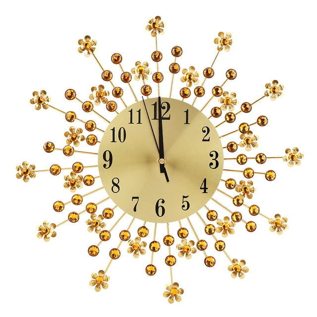 Aigid Wall Clock, Iron European Style Flower-Shaped Wall-mounted Clock Diamond Hanging Wall Clock