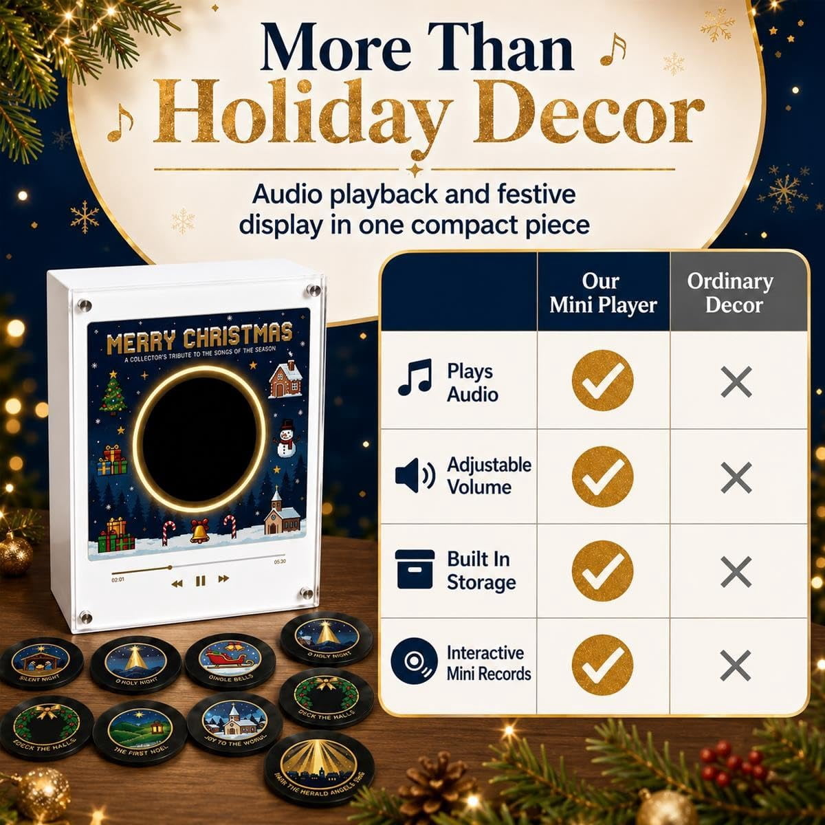 Christmas Vinyl Player Fridge Record NFC Magnetic Music Box Set