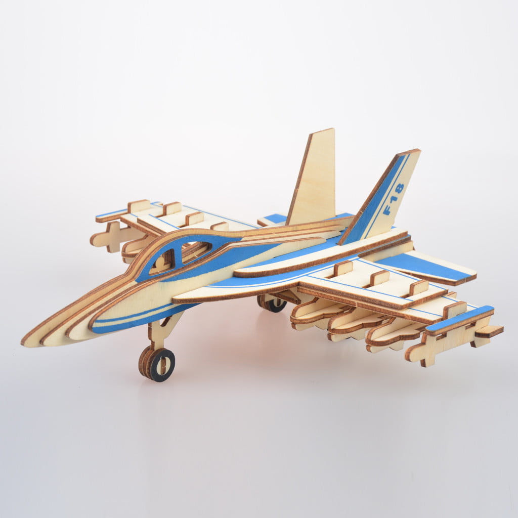 DIY 3D Airplane Control Tower Wooden Puzzle Game Assembly Music Box Toy Gift 