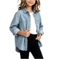 thumbnail image 5 of StSilkitty Kids Denim Shirt Jacket Long Sleeve Collared Button down Shacket with Pocket Fall Lightweight Fashion Coats Size 5-15, 5 of 7